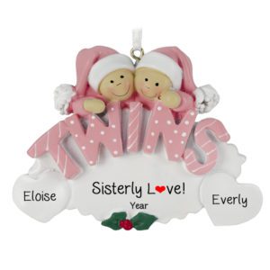 Image of Twin Baby GIRLS Sisterly Love Personalized Ornament PINK