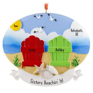 Image of Personalized 2 Sisters At Beach Chairs In Sand Ornament