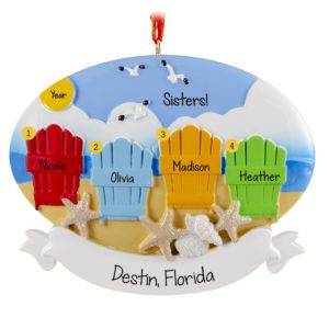 Image of Personalized Four Sisters Beach Vacation Chairs In Sand Ornament