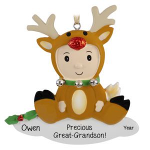 Image of Personalized Great-Grandson Reindeer Glittered Ornament