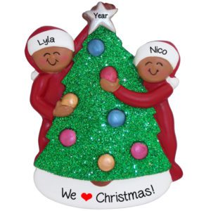 Image of Personalized African American Couple Decorating Tree Ornament