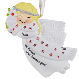 Image of Great Granddaughter Angel RED Glittered Flakes Personalized Ornament