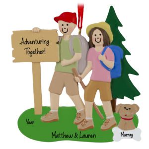 Image of Personalized Hiking Couple With Dog Outdoor Ornament