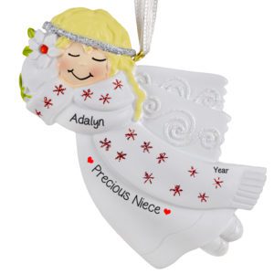 Image of Personalized Niece Angel RED Glittered Flakes Ornament