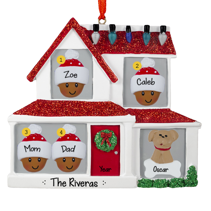 Personalized African American Family Of 4 With Pet Christmasy House ...