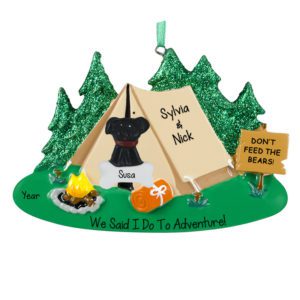 Image of Personalized Honeymoon With Dog Camping Tent Glittered Ornament