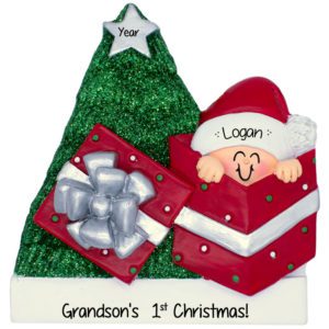 Image of Grandson's 1st Christmas Baby In Gift Glittered Tree Ornament