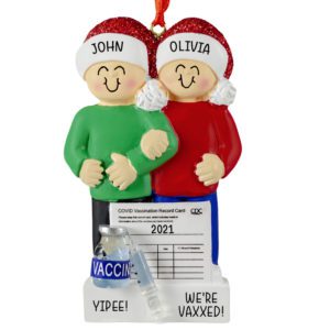 Image of Personalized Happily Vaxxed Couple Linked Arms Ornament