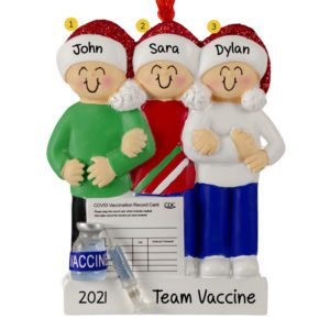 Image of Personalized Team Vaccine Family Of 3 Linked Arms Ornament