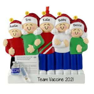 Image of Personalized Team Vaccine Family Of 5 Linked Arms Ornament