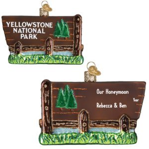 Image of Personalized Yellowstone National Park Glittered Glass Honeymoon Souvenir Ornament