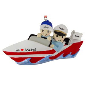 Image of Personalized We Love Boating Couple On Speedboat Ornament