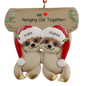 Image of Personalized Two Sloth Friends With Holly Glittered Ornament