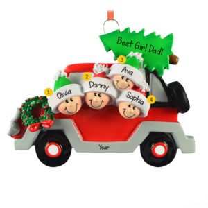 Image of Personalized Dad And 3 Daughters Car With Tree Ornament