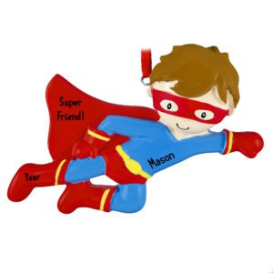 Personalized Super Hero Friend BOY Wearing Cape Ornament