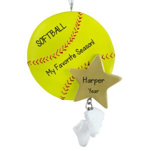 Image of Personalized Softball Is My Favorite Season Dangling Cleats Ornament YELLOW