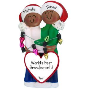 Image of Personalized African American Grandparents Couple Wrapped In Lights Ornament