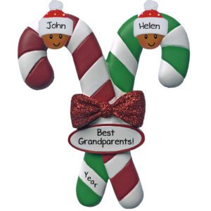 Image of Personalized African American Grandparents On Striped Candy Cane Ornament