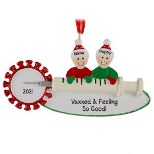 Image of Personalized Vaxxed Grandparents On Syringe Glittered Ornament