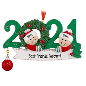 Image of Personalized 2021 Two Friends Glittered Wreath Ornament