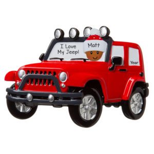 Image of African American PERSON Loves Their RED Jeep 4X4 Personalized Ornament