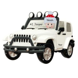 Image of PERSON Driving #1 Jeeper WHITE Jeep 4 X 4 Ornament