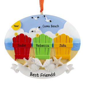 Image of Personalized Three Friends Colorful Chairs In Sand Ornament