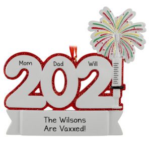 Image of Personalized Family Of 3 Vaxxed 2021 Syringe Firework Ornament