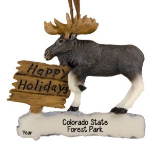 Image of Personalized MOOSE On Banner Happy Holidays Ornament