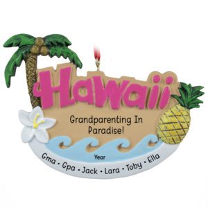 Image of Personalized Grandparents With 4 Grandkids In Hawaii Souvenir Ornament