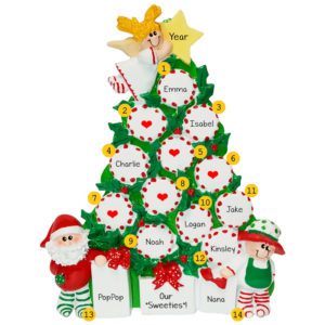 Image of Personalized Grandparents And 7 Grandkids Peppermint Tree Tabletop Decoration