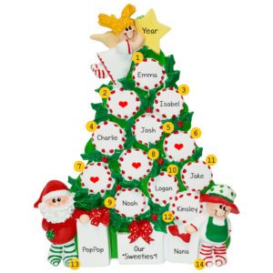 Image of Personalized Grandparents And 8 Grandkids Peppermint Tree Tabletop Decoration
