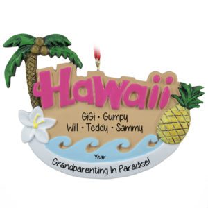Grandparents With 3 Grandkids In HAWAII Souvenir Ornament