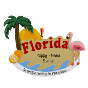 Image of Grandparents And 1 Grandchild FLORIDA Flamingo And Palm Tree Ornament