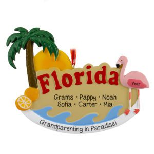 Image of Grandparents And 4 Grandkids Vacation To Florida Flamingo Ornament