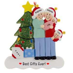 Image of Grandparents Of Baby GIRL And 1 Grandchild Glittered Tree Ornament PINK