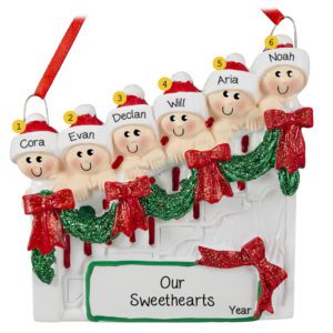 Image of Six Grandkids On Christmasy Steps Ornament