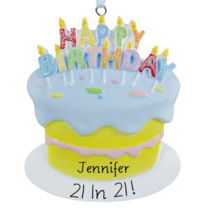Image of Personalized Turning 21 In 2021 Celebration Cake Ornament