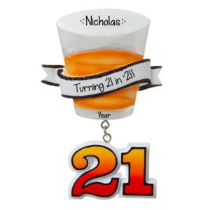 Image of Personalized Turning 21 in 2021 Birthday Celebration Margarita GLASS Ornament