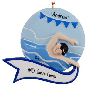 Image of Personalized MALE Swim Camp Cap And Goggles Ornament