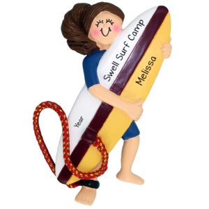 Image of Personalized GIRL Surfer Going To Surf Camp Ornament BRUNETTE