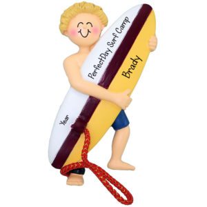 Image of Personalized MALE Holding Surfboard Surf Camp Ornament BLONDE