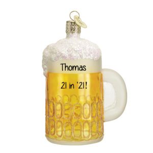 Image of Personalized Turning 21 In 2021 Birthday Mug Of Beer GLASS 3-D Ornament