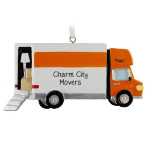 Image of Personalized Moving Company Orange And White Truck Ornament