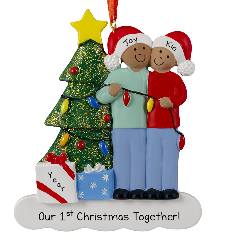 African American Couple 1st Christmas Together Glittered Tree Ornament ...