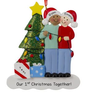 Image of African American MALE And Caucasian FEMALE 1st Christmas Together Ornament