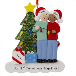 Image of Caucasian MALE And African American FEMALE 1st Christmas Together Ornament