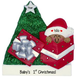 Image of Godson's 1st Christmas Baby In Gift Glittered Tree Ornament African American