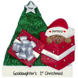 Image of Goddaughter's 1st Christmas Baby In Gift Glittered Tree Ornament African American