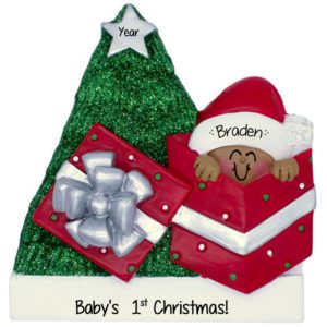 Image of Personalized Baby Boy's 1st Christmas Glittered Tree Ornament African American